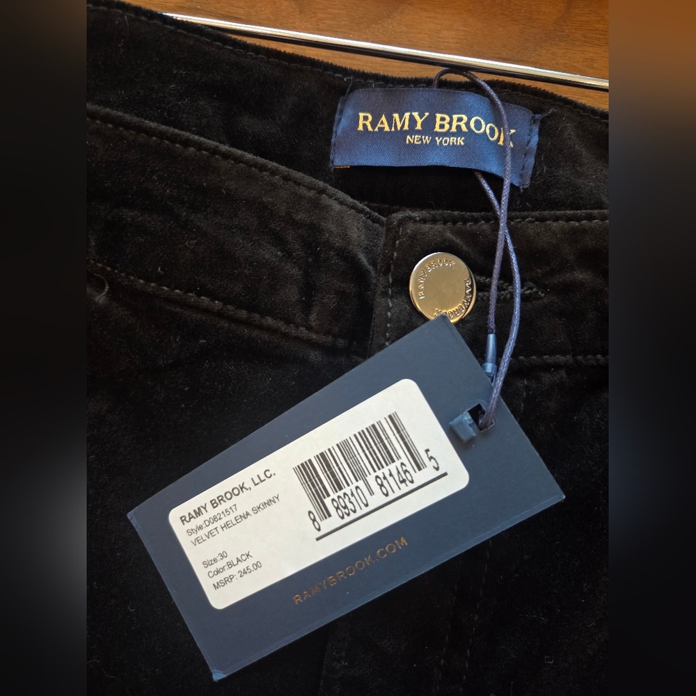 Ramy Brook Black Velvet Skinny Jeans with Sailor Button Detail - Picture 4 of 7